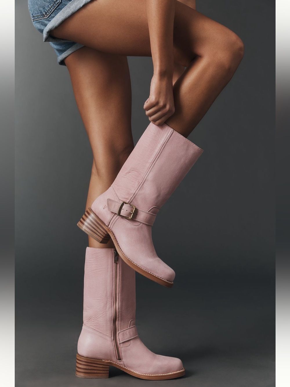 Frye Campus Buckle Boots Pink Heeled Leather Mid Calf Women’s Shoes Size 8 NEW - Picture 11 of 15